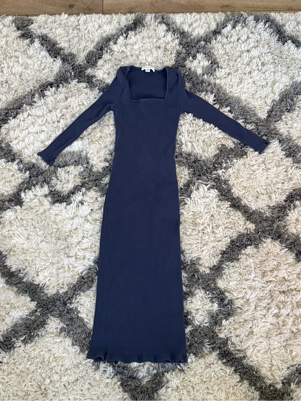 Amour Vert Navy Ribbed Square-Neck Maxi Dress